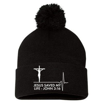 Jesus Saved My Life John 3:16 Heartbeat Pom Pom 12in Knit Beanie