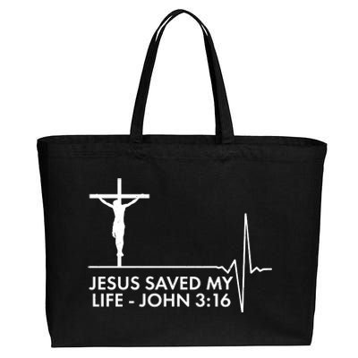 Jesus Saved My Life John 3:16 Heartbeat Cotton Canvas Jumbo Tote