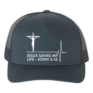 Jesus Saved My Life John 3:16 Heartbeat Yupoong Adult 5-Panel Trucker Hat