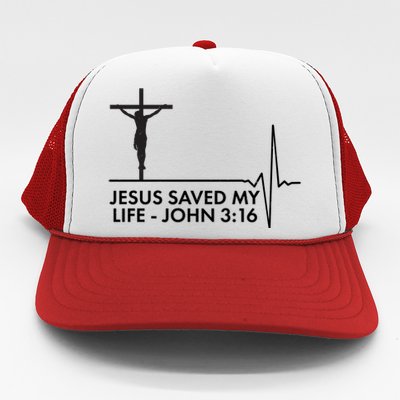 Jesus Saved My Life John 3:16 Heartbeat Trucker Hat