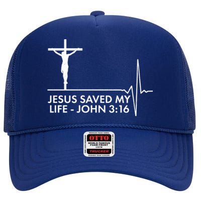 Jesus Saved My Life John 3:16 Heartbeat High Crown Mesh Back Trucker Hat