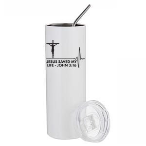 Jesus Saved My Life John 3:16 Heartbeat Stainless Steel Tumbler