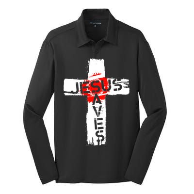 Jesus Saves Silk Touch Performance Long Sleeve Polo