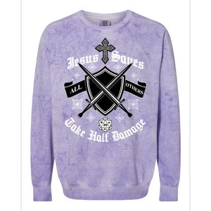 Jesus Saves All Others Take Half Damage DnD Game Colorblast Crewneck Sweatshirt