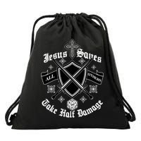Jesus Saves All Others Take Half Damage DnD Game Drawstring Bag