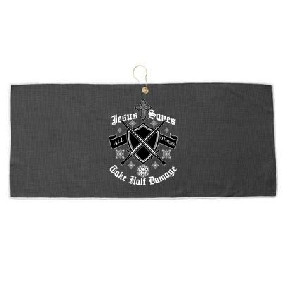 Jesus Saves All Others Take Half Damage DnD Game Large Microfiber Waffle Golf Towel