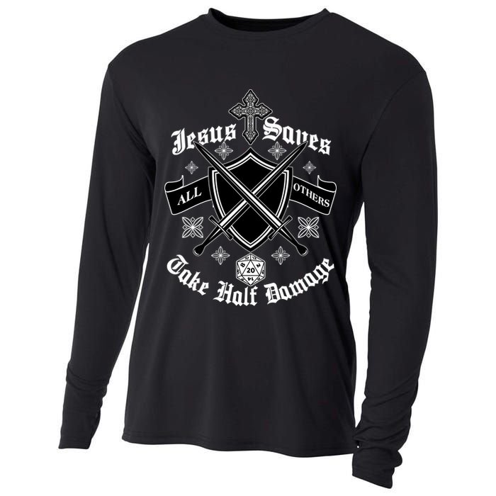 Jesus Saves All Others Take Half Damage DnD Game Cooling Performance Long Sleeve Crew