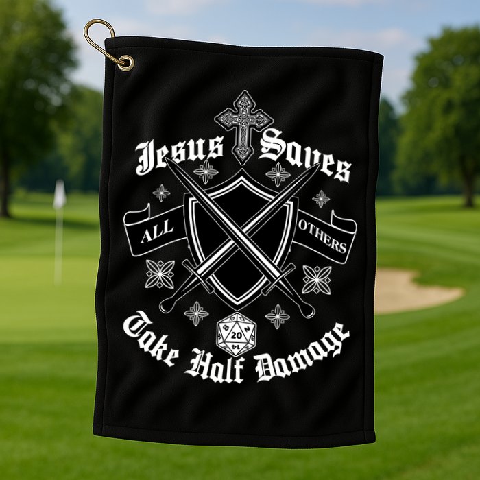 Jesus Saves All Others Take Half Damage DnD Game Golf Towel
