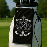 Jesus Saves All Others Take Half Damage DnD Game Golf Towel