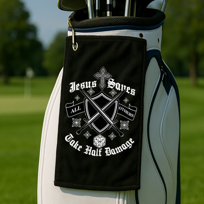 Jesus Saves All Others Take Half Damage DnD Game Golf Towel