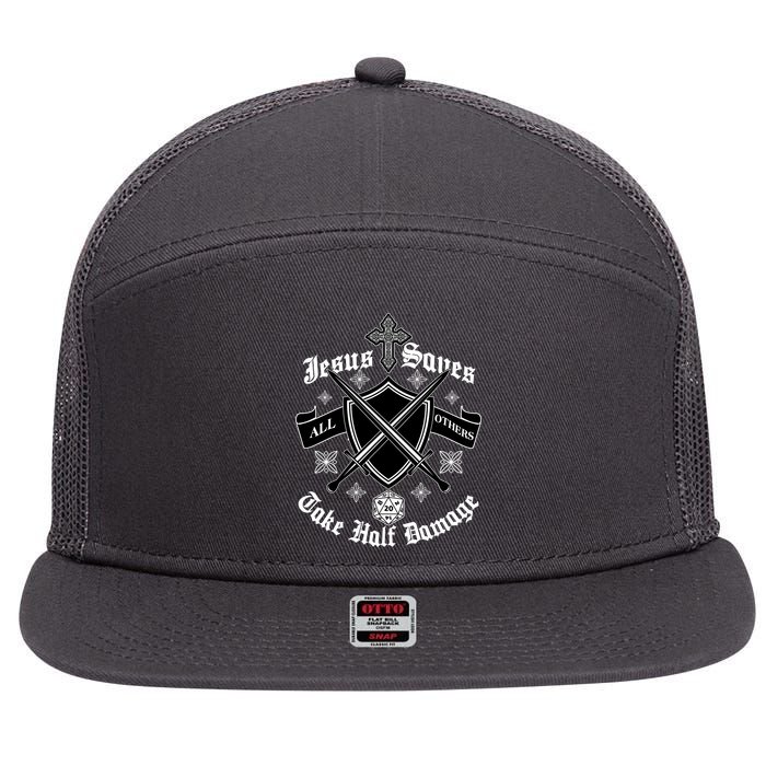 Jesus Saves All Others Take Half Damage DnD Game 7 Panel Mesh Trucker Snapback Hat