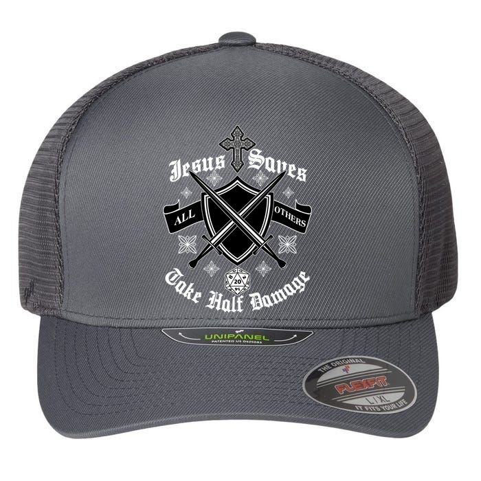 Jesus Saves All Others Take Half Damage DnD Game Flexfit Unipanel Trucker Cap