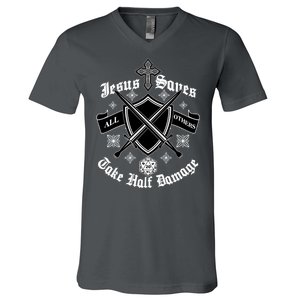 Jesus Saves All Others Take Half Damage DnD Game V-Neck T-Shirt