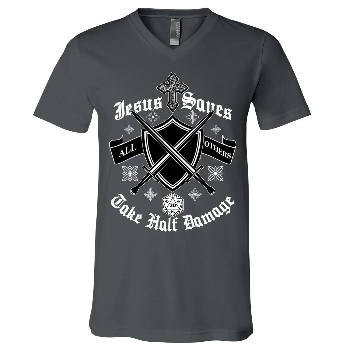 Jesus Saves All Others Take Half Damage DnD Game V-Neck T-Shirt