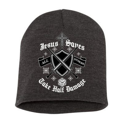 Jesus Saves All Others Take Half Damage DnD Game Short Acrylic Beanie