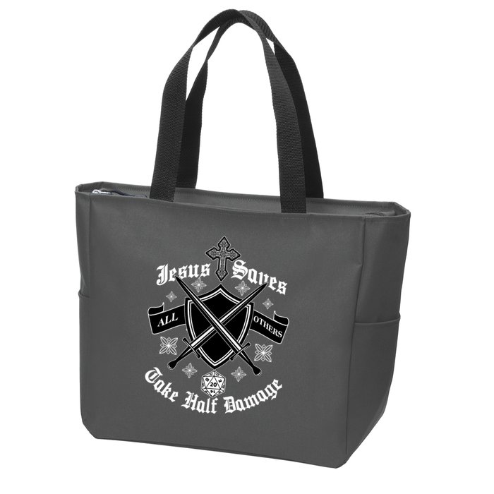 Jesus Saves All Others Take Half Damage DnD Game Zip Tote Bag