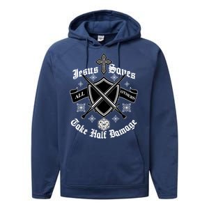 Jesus Saves All Others Take Half Damage DnD Game Performance Fleece Hoodie