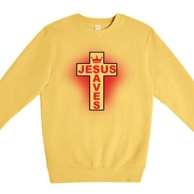 Jesus Saves Christian Faith Cross Premium Crewneck Sweatshirt