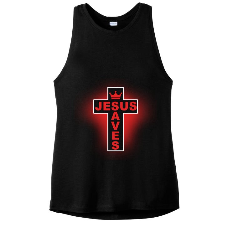 Jesus Saves Christian Faith Cross Ladies PosiCharge Tri-Blend Wicking Tank