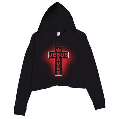 Jesus Saves Christian Faith Cross Crop Fleece Hoodie