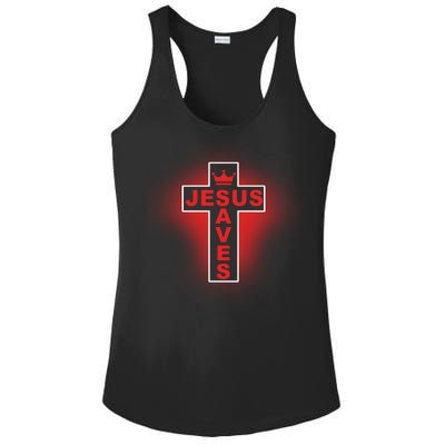 Jesus Saves Christian Faith Cross Ladies PosiCharge Competitor Racerback Tank