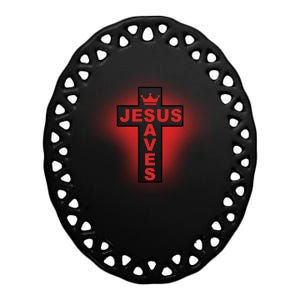 Jesus Saves Christian Faith Cross Ceramic Oval Ornament