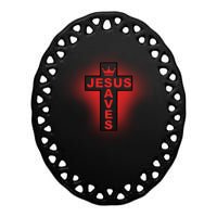 Jesus Saves Christian Faith Cross Ceramic Oval Ornament