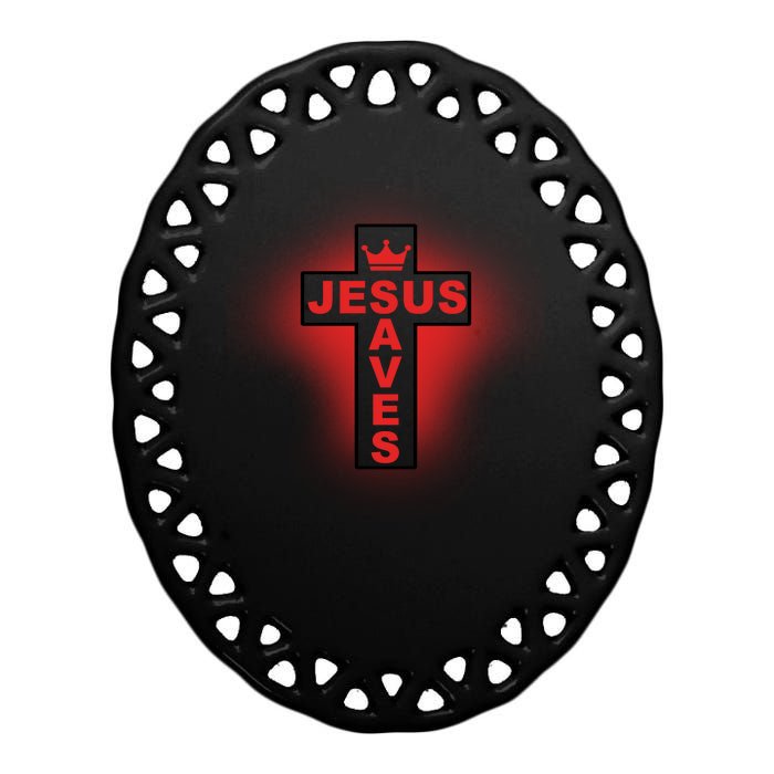 Jesus Saves Christian Faith Cross Ceramic Oval Ornament