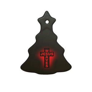 Jesus Saves Christian Faith Cross Ceramic Tree Ornament