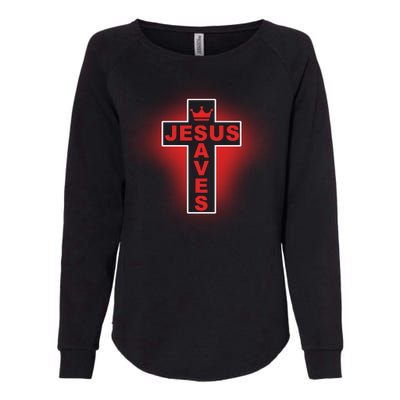 Jesus Saves Christian Faith Cross Womens California Wash Sweatshirt