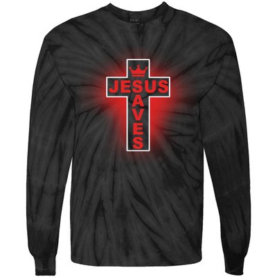 Jesus Saves Christian Faith Cross Tie-Dye Long Sleeve Shirt
