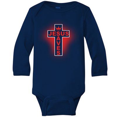 Jesus Saves Christian Faith Cross Baby Long Sleeve Bodysuit