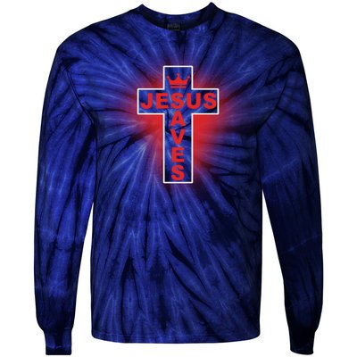 Jesus Saves Christian Faith Cross Tie-Dye Long Sleeve Shirt