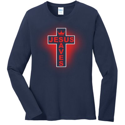 Jesus Saves Christian Faith Cross Ladies Long Sleeve Shirt