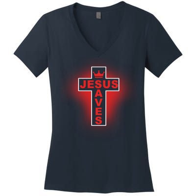 Jesus Saves Christian Faith Cross Women's V-Neck T-Shirt