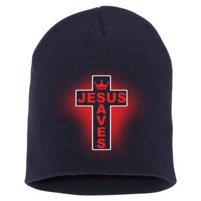 Jesus Saves Christian Faith Cross Short Acrylic Beanie