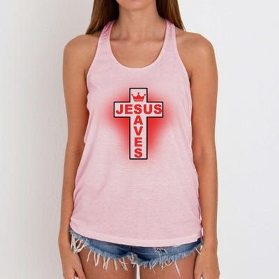 Jesus Saves Christian Faith Cross Women's Knotted Racerback Tank