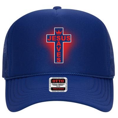 Jesus Saves Christian Faith Cross High Crown Mesh Back Trucker Hat