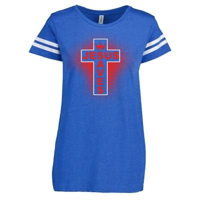 Jesus Saves Christian Faith Cross Enza Ladies Jersey Football T-Shirt