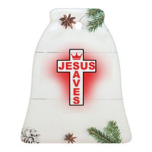 Jesus Saves Christian Faith Cross Ceramic Bell Ornament