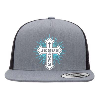 Jesus Saves Cross Flat Bill Trucker Hat