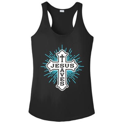 Jesus Saves Cross Ladies PosiCharge Competitor Racerback Tank