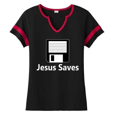 Jesus Saves Floppy Disk Ladies Halftime Notch Neck Tee