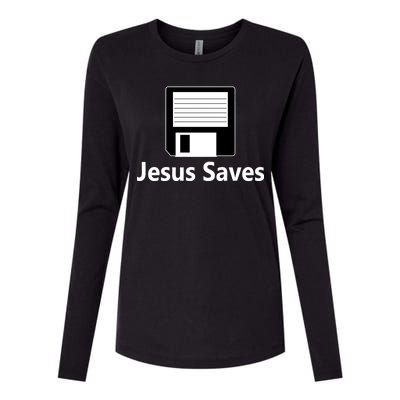 Jesus Saves Floppy Disk Womens Cotton Relaxed Long Sleeve T-Shirt