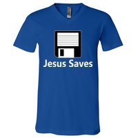 Jesus Saves Floppy Disk V-Neck T-Shirt