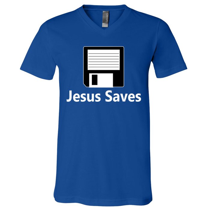 Jesus Saves Floppy Disk V-Neck T-Shirt