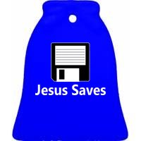 Jesus Saves Floppy Disk Ceramic Bell Ornament