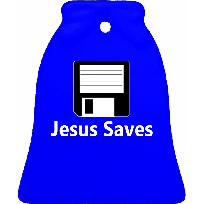 Jesus Saves Floppy Disk Ceramic Bell Ornament