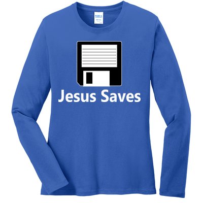 Jesus Saves Floppy Disk Ladies Long Sleeve Shirt