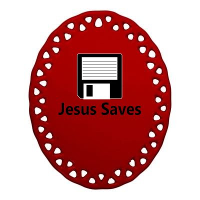 Jesus Saves Floppy Disk Ceramic Oval Ornament